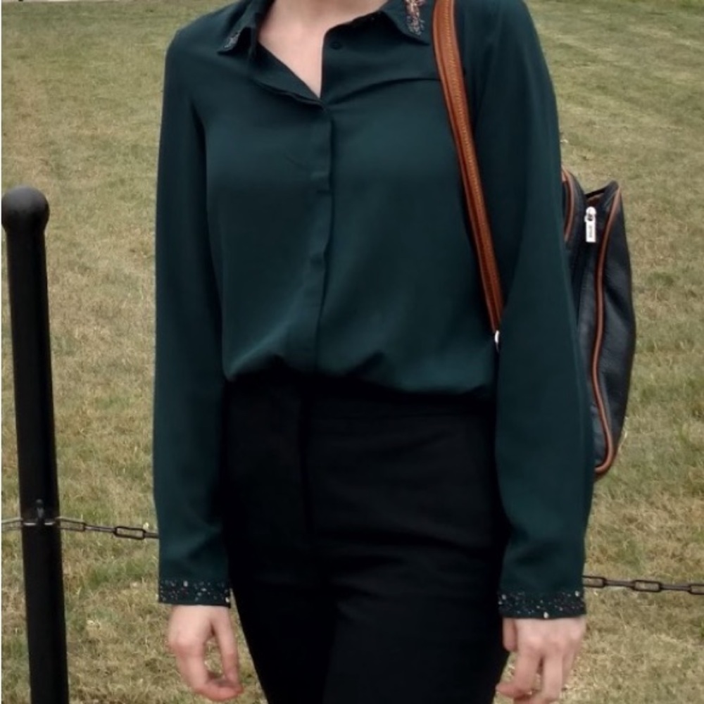 Zara Dark Green Beaded Blouse